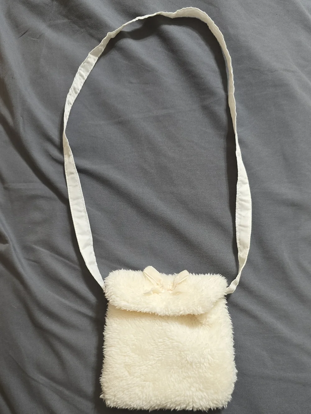 Nicole Miller Cream Faux Fur Kids Crossbody Bag with Bow